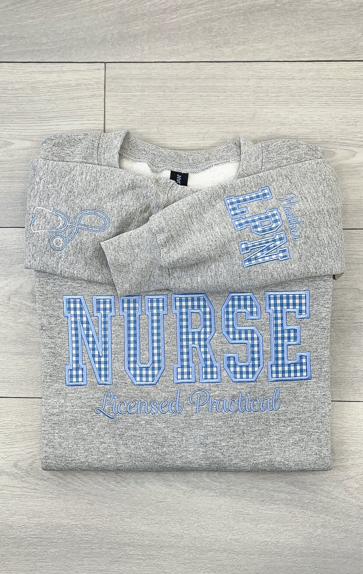 Nurse Gingham Embroidered Sweatshirt