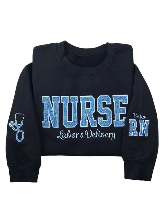 Nurse Glitter Embroidered Sweatshirt