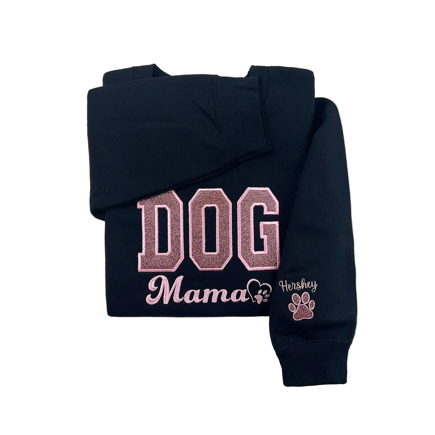 Dog Mama Glitter Embroidered Applique Sweatshirt