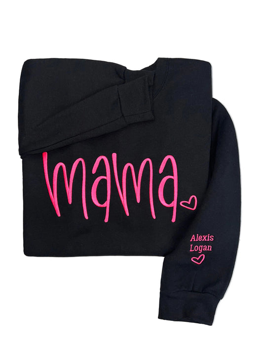Handwritten Mama Heart Embroidered Sweatshirt