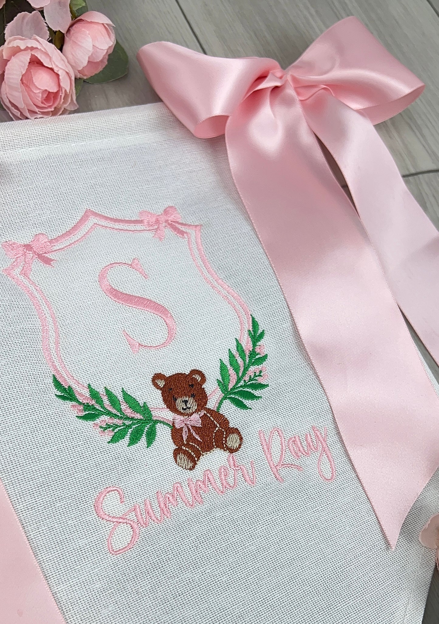 Personalized Embroidered Baby Banner - Pink