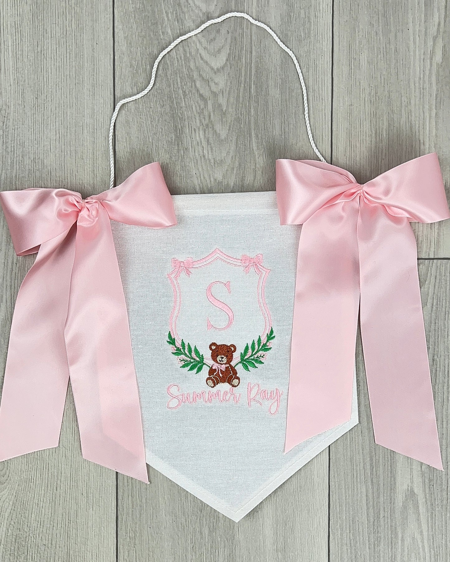 Personalized Embroidered Baby Banner - Pink