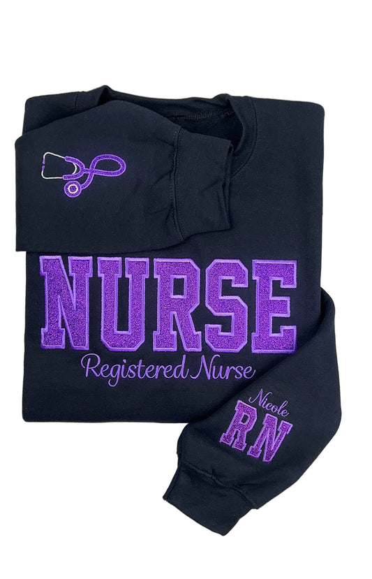 Nurse Glitter Embroidered Sweatshirt