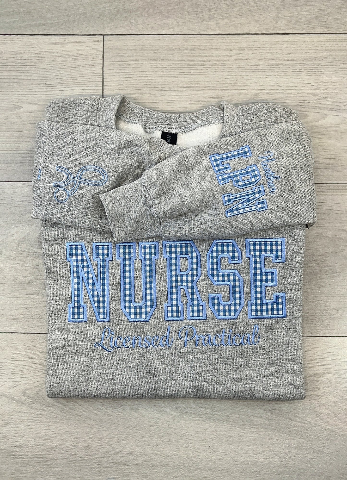 Nurse Gingham Embroidered Sweatshirt