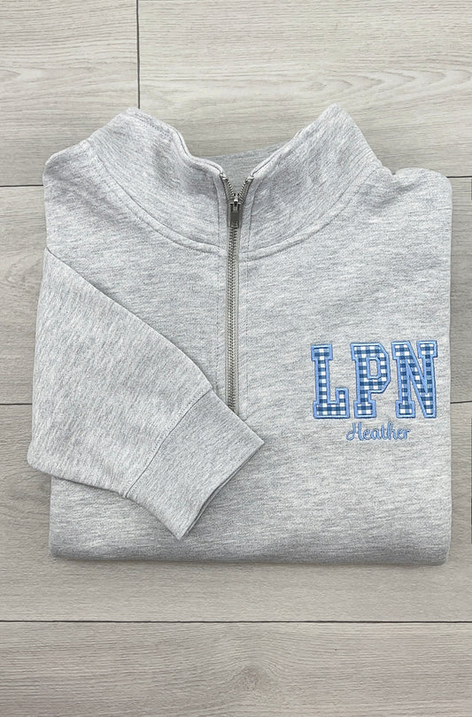 Gingham Healthcare Quarter Zip