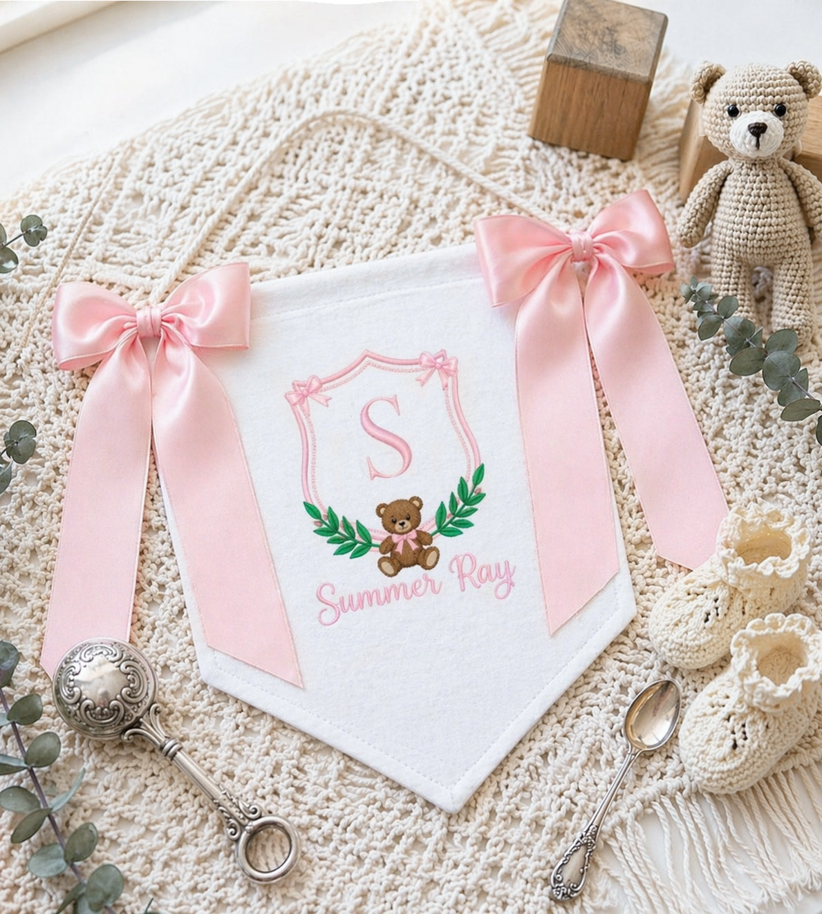 Personalized Embroidered Baby Banner - Pink