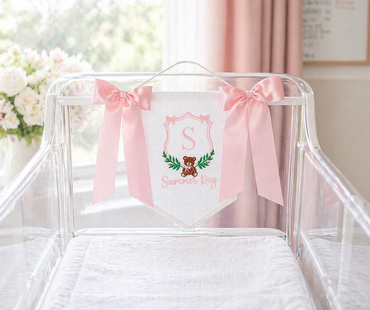 Personalized Embroidered Baby Banner - Pink